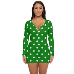 1950 Green White Dots Long Sleeve Boyleg Swimsuit by SomethingForEveryone