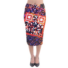 Root Humanity Bar And Qr Code In Flash Orange And Purple Velvet Midi Pencil Skirt by WetdryvacsLair