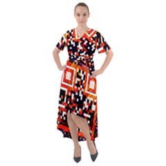 Root Humanity Bar And Qr Code In Flash Orange And Purple Front Wrap High Low Dress by WetdryvacsLair