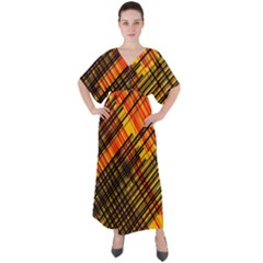 Root Humanity Orange Yellow And Black V-neck Boho Style Maxi Dress by WetdryvacsLair