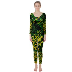 Root Humanity Bar And Qr Code Green And Yellow Doom Long Sleeve Catsuit by WetdryvacsLair