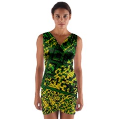 Root Humanity Bar And Qr Code Green And Yellow Doom Wrap Front Bodycon Dress by WetdryvacsLair