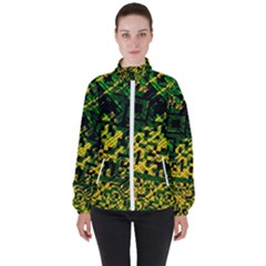 Root Humanity Bar And Qr Code Green And Yellow Doom Women s High Neck Windbreaker by WetdryvacsLair