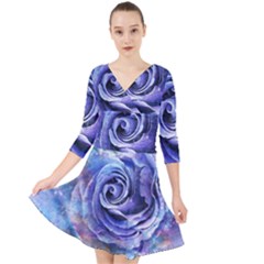 Watercolor-rose-flower-romantic Quarter Sleeve Front Wrap Dress by Sapixe