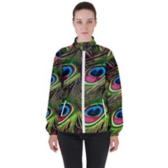 Peacock-feathers-plumage-pattern Women s High Neck Windbreaker by Sapixe