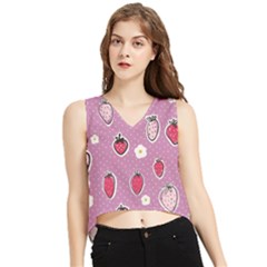 Juicy Strawberries V-neck Cropped Tank Top by SychEva