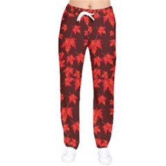 Red Oak And Maple Leaves Women Velvet Drawstring Pants by Daria3107