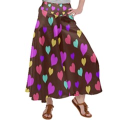 Colorfull Hearts On Choclate Satin Palazzo Pants by Daria3107