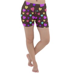 Colorfull Hearts On Choclate Lightweight Velour Yoga Shorts by Daria3107