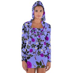 Purple Flower On Lilac Long Sleeve Hooded T-shirt by Daria3107