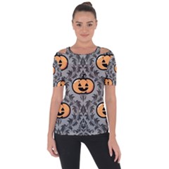 Pumpkin Pattern Shoulder Cut Out Short Sleeve Top by NerdySparkleGoth