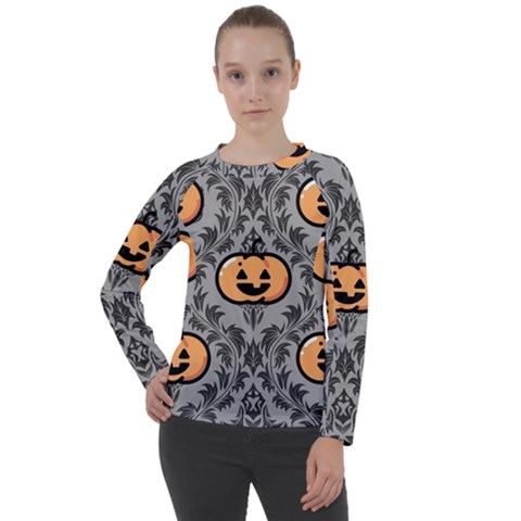 Pumpkin Pattern Women s Long Sleeve Raglan Tee by NerdySparkleGoth