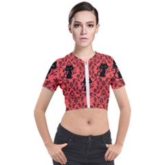 Cat Pattern Short Sleeve Cropped Jacket by NerdySparkleGoth