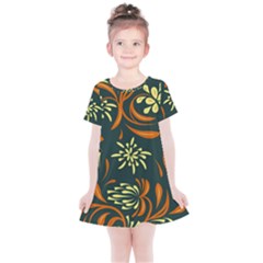 Folk Flowers Pattern Floral Surface Kids  Simple Cotton Dress by Eskimos