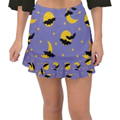 Bats With Yellow Moon Fishtail Mini Chiffon Skirt by SychEva