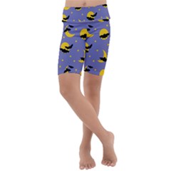 Bats With Yellow Moon Kids  Lightweight Velour Cropped Yoga Leggings by SychEva