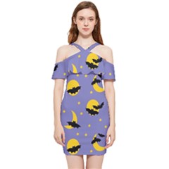 Bats With Yellow Moon Shoulder Frill Bodycon Summer Dress by SychEva