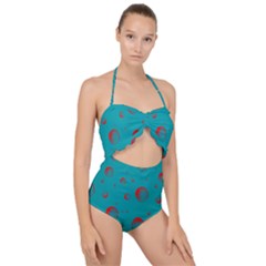 Red Drops Scallop Top Cut Out Swimsuit by SychEva