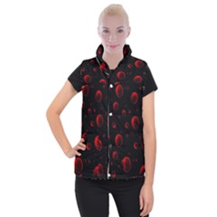 Red Drops On Black Women s Button Up Vest by SychEva