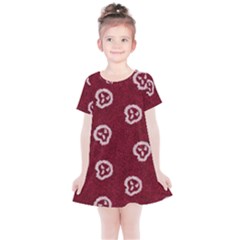 White Skulls On Red Shiny Background Kids  Simple Cotton Dress by SychEva