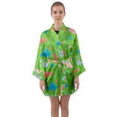 Funny Dinosaur Long Sleeve Satin Kimono by SychEva