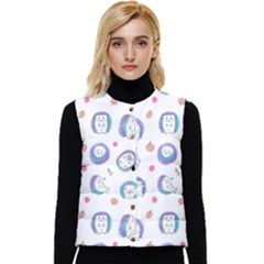 Cute And Funny Purple Hedgehogs On A White Background Women s Short Button Up Puffer Vest by SychEva