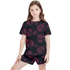 Red Sponge Prints On Black Background Kids  Tee And Sports Shorts Set by SychEva