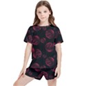 Red Sponge Prints On Black Background Kids  Tee and Sports Shorts Set View1