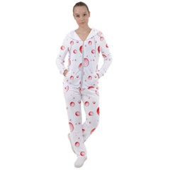 Red Drops On White Background Women s Tracksuit by SychEva