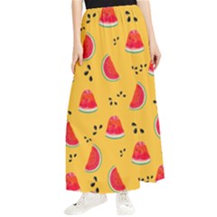 Slices Of Juicy Red Watermelon On A Yellow Background Maxi Chiffon Skirt by SychEva