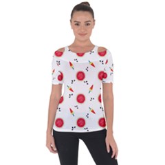 Slices Of Red And Juicy Watermelon Shoulder Cut Out Short Sleeve Top by SychEva