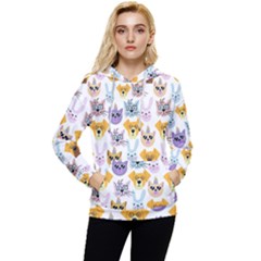 Funny Animal Faces With Glasses On A White Background Women s Lightweight Drawstring Hoodie by SychEva