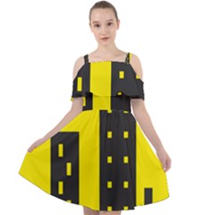 Skyline-city-building-sunset Cut Out Shoulders Chiffon Dress by Sudhe