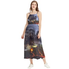 Landscape-volcano-eruption-lava Boho Sleeveless Summer Dress by Sudhe