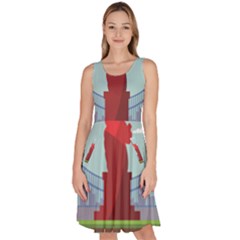 New-york-usa-liberty-landmark Knee Length Skater Dress With Pockets by Sudhe