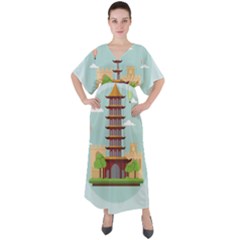 China-landmark-landscape-chinese V-neck Boho Style Maxi Dress by Sudhe