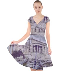 Erechtheum Temple, Athens, Greece Cap Sleeve Front Wrap Midi Dress by dflcprintsclothing