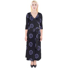 Purple Skulls On Dark Background Quarter Sleeve Wrap Maxi Dress by SychEva