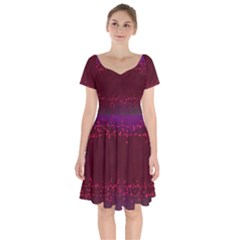 Red Splashes On Purple Background Short Sleeve Bardot Dress by SychEva