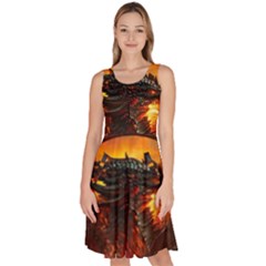 Dragon Fire Fantasy Art Knee Length Skater Dress With Pockets by Sudhe