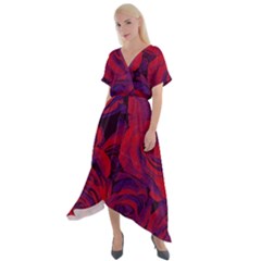 Roses-red-purple-flowers-pretty Cross Front Sharkbite Hem Maxi Dress by Sudhe