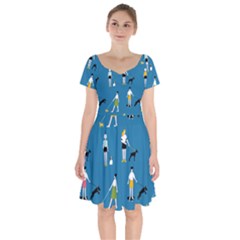 Girls Walk With Their Dogs Short Sleeve Bardot Dress by SychEva