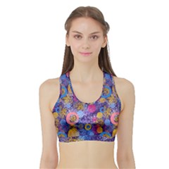 Multicolored Splashes And Watercolor Circles On A Dark Background Sports Bra With Border by SychEva