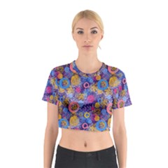 Multicolored Splashes And Watercolor Circles On A Dark Background Cotton Crop Top by SychEva