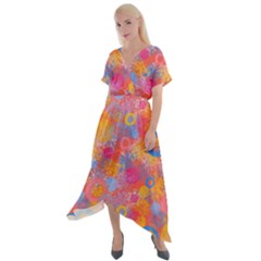 Multicolored Splashes And Watercolor Circles On A Dark Background Cross Front Sharkbite Hem Maxi Dress by SychEva