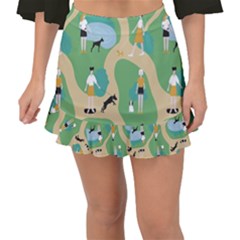 Girls With Dogs For A Walk In The Park Fishtail Mini Chiffon Skirt by SychEva