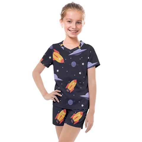 Cosmos Rockets Spaceships Ufos Kids  Mesh Tee And Shorts Set by Amaryn4rt