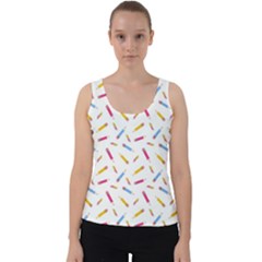 Multicolored Pencils And Erasers Velvet Tank Top by SychEva