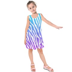 White Tiger Purple & Blue Animal Fur Print Stripes Kids  Sleeveless Dress by Casemiro