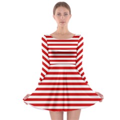 Red And White Stripes Pattern, Geometric Theme Long Sleeve Skater Dress by Casemiro